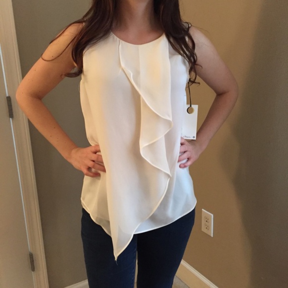 White Ruffled Semi-Sheer Blouse S